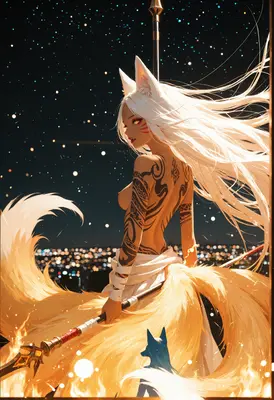 Kitsune Warrior Under Starlit Night