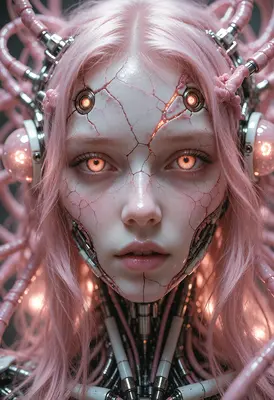 Fractured Pink Cybernetic Android Portrait