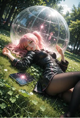 Pink Haired Girl Under Magic Sphere
