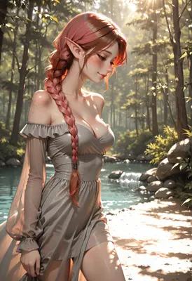 Serene Elf Maiden by the Stream