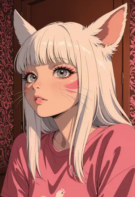 Cute White Haired Neko Girl Portrait