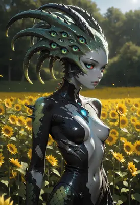 Serpentine Entity in a Sunflower Field
