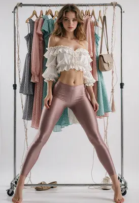 Fashion Model Standing Before Clothing Rack