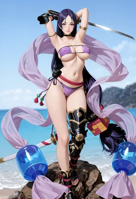 Purple Haired Samurai Beach Warrior