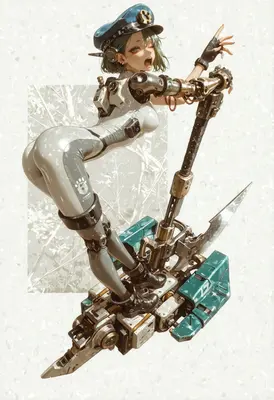 Cyborg Soldier with Giant Mecha Scythe