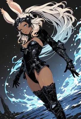 Viera Warrior in Glossy Black Armor