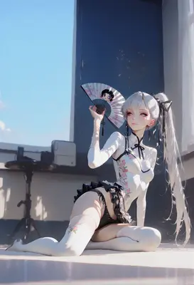 Elegant Silver Haired Beauty With Fan