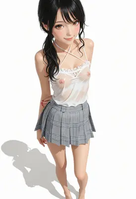 Anime Girl in Sheer White Top