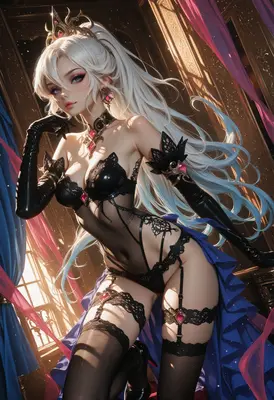 Elegant Queen in Black Lace Lingerie