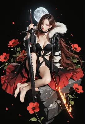 Warrior Maiden Under the Moonlight