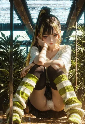 Pensive Girl in a Lush Greenhouse