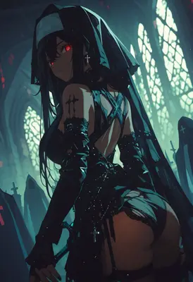 Gothic Nun in a Dark Cathedral