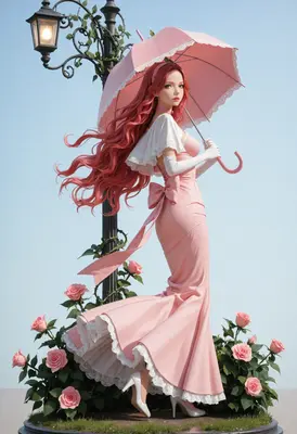 Elegant Lady with Pink Umbrella