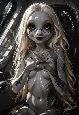 Ethereal Reptilian Beauty with Flowing Hair