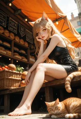 Cat Girl Resting at the Bakery