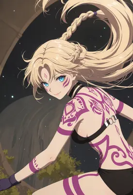 Blonde Warrior with Glowing Purple Tattoos