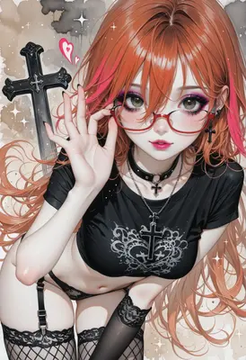 Gothic Style Girl with Red Glasses
