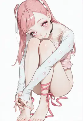 Sweet Pink Haired Girl Sitting Down