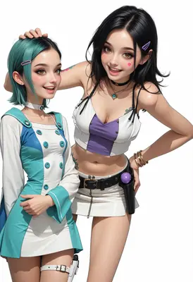 Cheerful Duo in Stylized Outfits