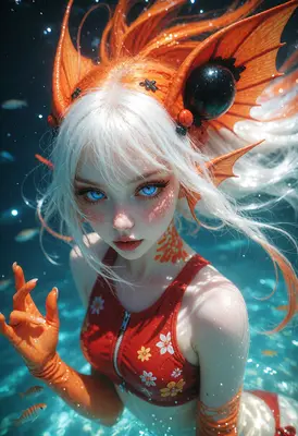 Ethereal Goldfish Mermaid in Sparkling Waters