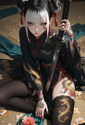 Dragon Tattooed Warrior with Katana