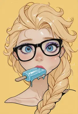 Blonde Girl With Glasses Eating Popsicle