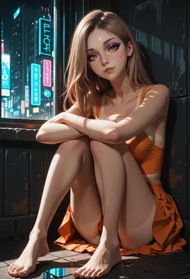 Neon City Glow Anime Girl Portrait