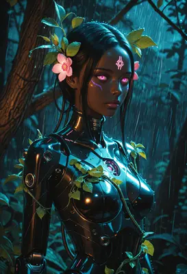 Cyborg Spirit in the Rainy Forest