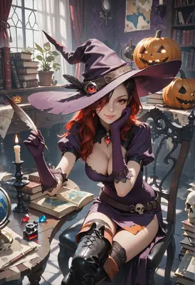 Enchanting Witch Writing in Her Study