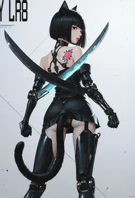 Cybernetic Cat Girl Dual Blade Assassin
