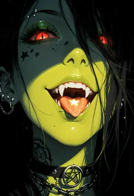 Neon Vampire with Star Tongue Piercing