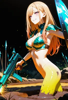 Blonde Warrior with Shield and Rifle