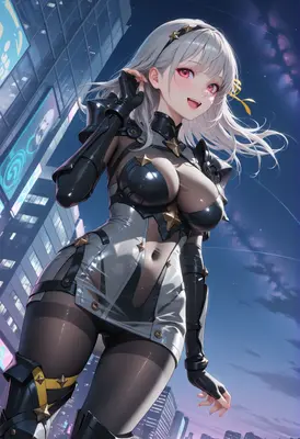 Starry Eyed Cybernetic Knight in City