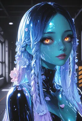 Ethereal Blue Android with Glowing Eyes