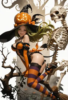 Playful Halloween Pumpkin Witch