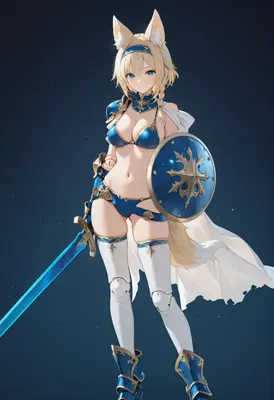 Blonde Fox Warrior with Blue Shield