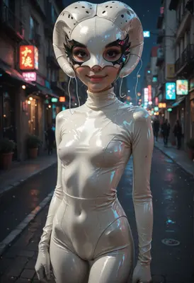 Futuristic Ram Masked Android in City