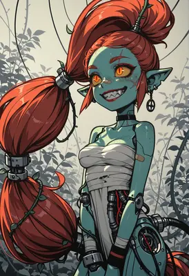 Cyborg Goblin with Red Ponytails