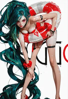 Teal Haired Beauty with Swim Ring