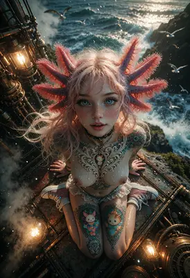 Axolotl Maiden of the Steampunk Sea