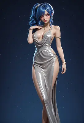 Elegant Blue Haired Starry Goddess