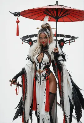 Elegant Warrior with Red Umbrella