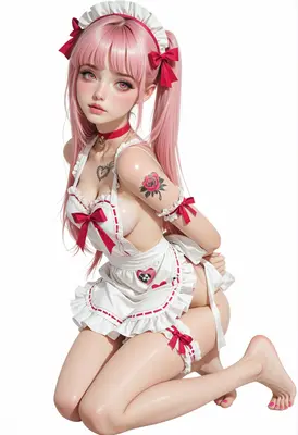 Pink Haired Maid in Frilly Apron