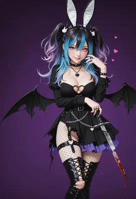 Gothic Bunny Girl with Bloody Blade