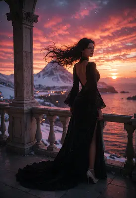 Elegance at the Snowy Sunset Balcony