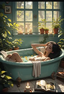 Serene Bathtub Relaxation Amidst Greenery