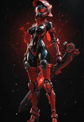 Crimson Cybernetic Warrior in Battle Gear