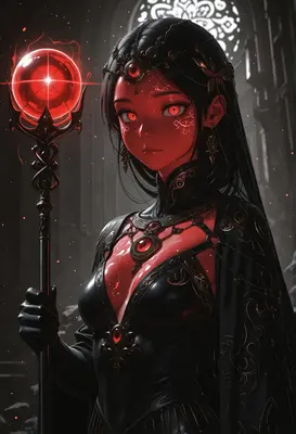 Crimson Sorceress with Glowing Staff