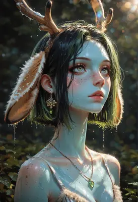 Ethereal Fawn Maiden in the Rain