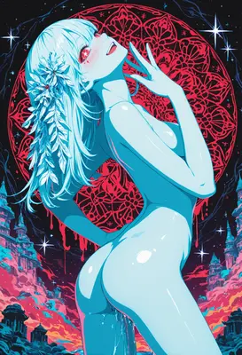 Celestial Beauty in Crimson Starlight